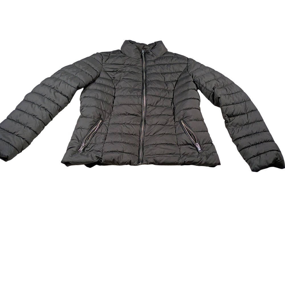 Guess Puffer Jacket Womens Size M Black Quilted Mock Neck Q4BL23 WGUV0